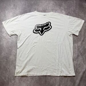 Fox Racing Mens XXL White Graphic T-Shirt Motocross Logo Short Sleeve Cotton